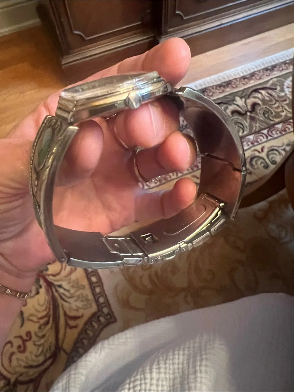 Wittnauer Silver Watch with Green Stone Inlays